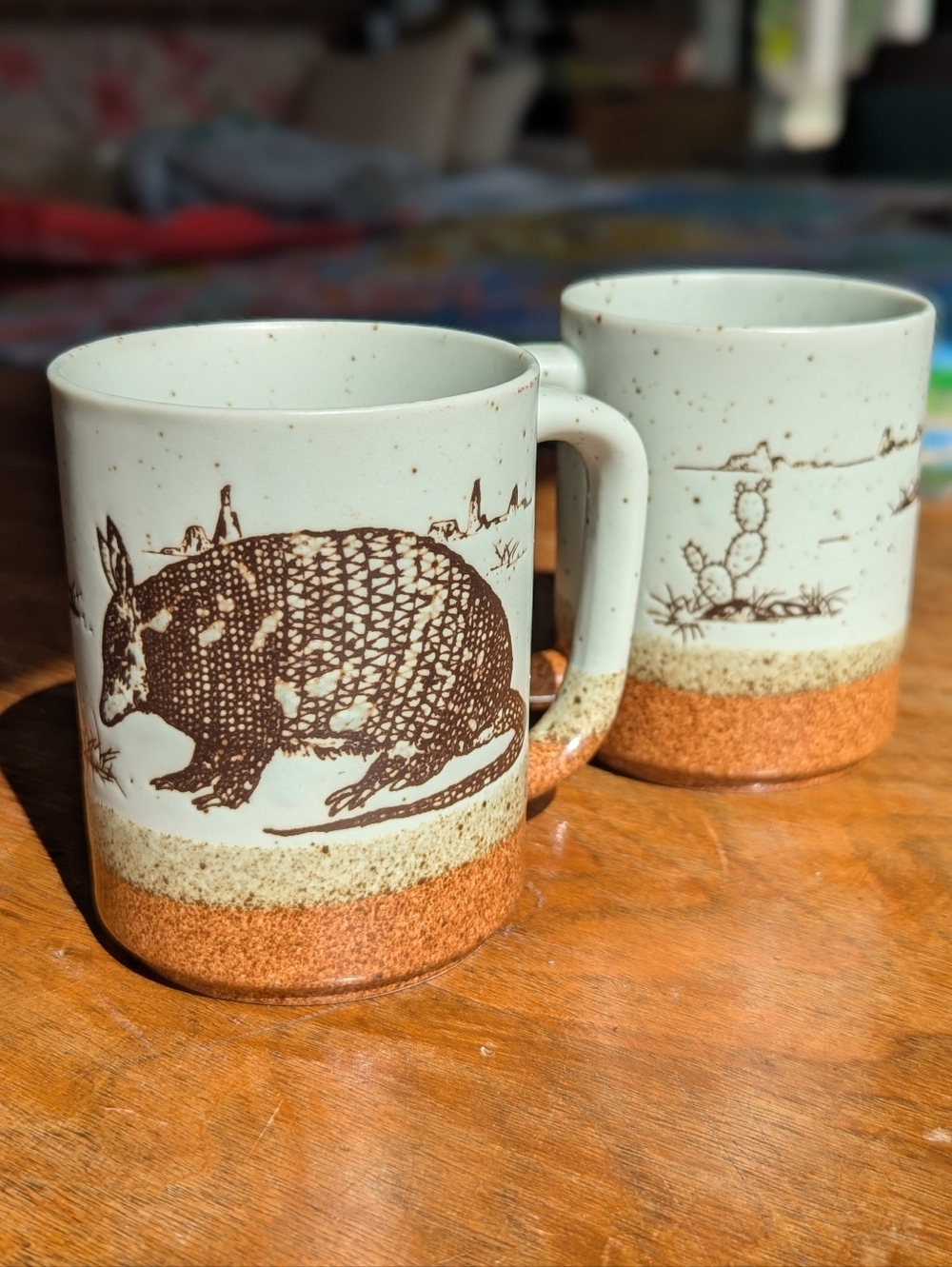 Two Otagiri Japan Armadillo Pottery Mugs, Vintage, Like New
